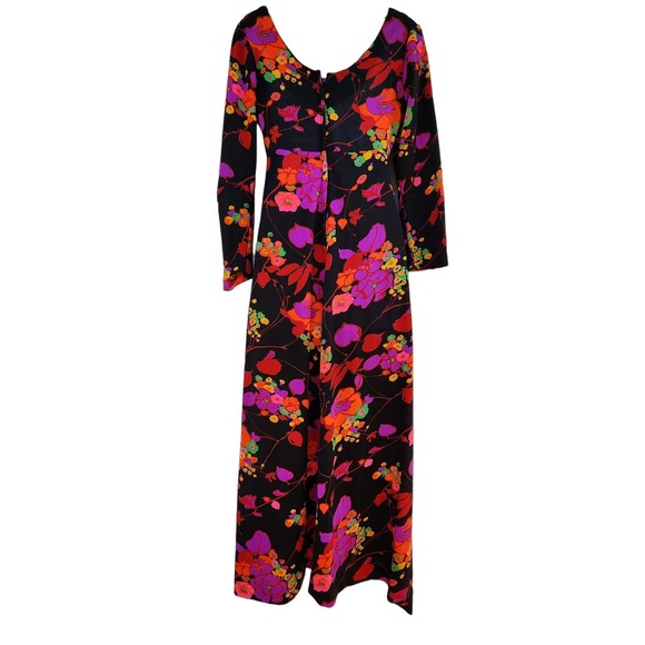 Vintage Floral Print Knit Maxi Dress S - Picture 4 of 4